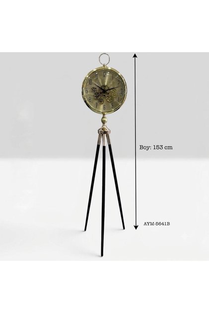 Metal Tripod 3 Ayaklı İçi Çarklı Gold Siyah Renkli Şık Lüks Yer Saati 153 CM