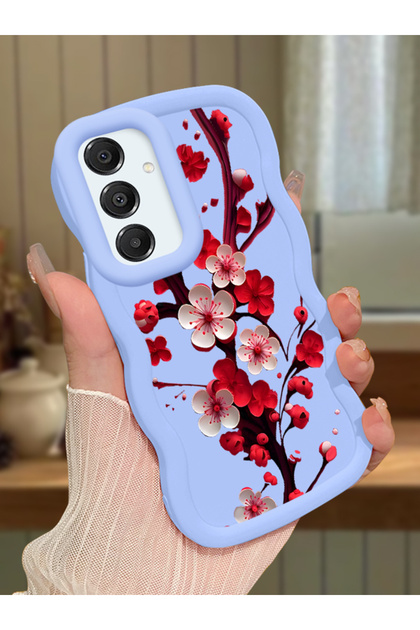 Samsung Galaxy A16 Compatible Case Camera Protector Blue Silicone Couple Phone Case Floral Pattern