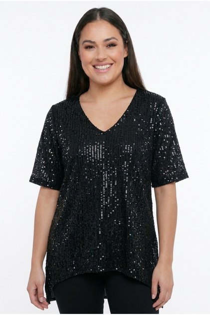 Women's V-Neck Short Sleeve Sequin Plus Size Blouse