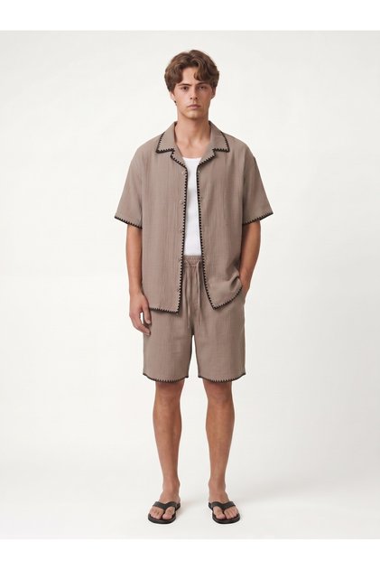 Stitched Detailed Shirt Shorts Set