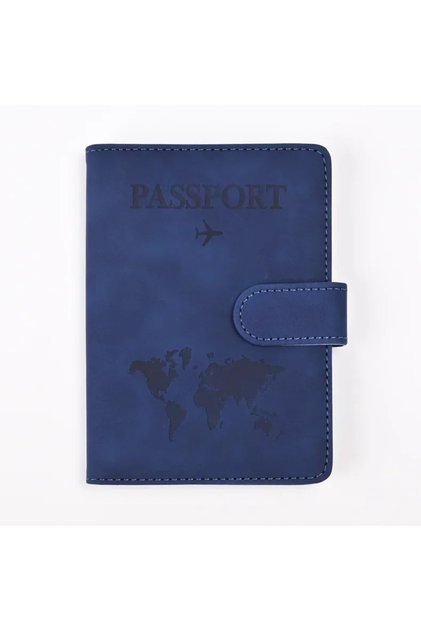 Blue Travel Passport Cover Holder Case PU Leather Men Women Ticket Wallet Protective with Credit Car