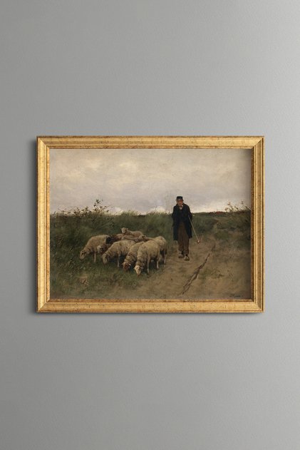 الراعي والخراف - لوحة بنمط عتيق - نموذج أنيق