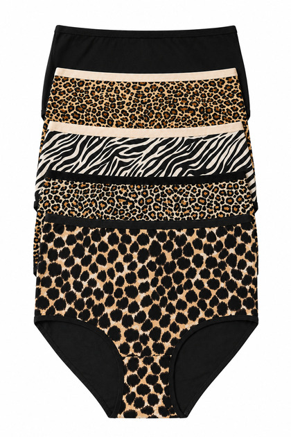 Women's Panties 5 Pack Lycra Cotton Leopard High Waist Brown