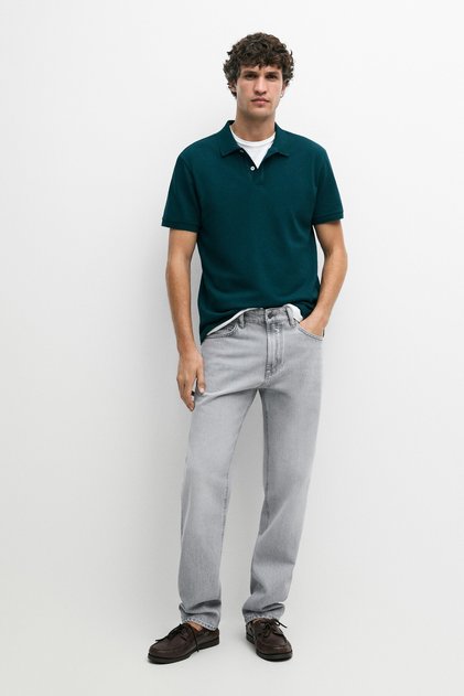 Mikro dokulu pamuklu polo yaka t-shirt