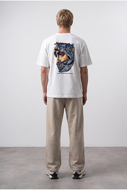 Erkek Hidden Self Baskılı Oversize T-Shirt Ekru