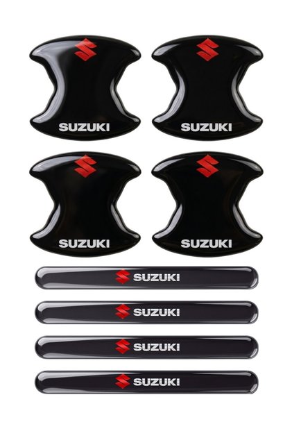 Premium Door Handle Scratch Protector (Set of 8) – Black & Transparent / Suzuki with Vehicle Brand Label