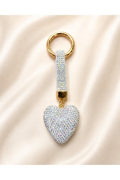 Heart and Stone Luxury Bag Charm – Silver Crystal Bag Charm