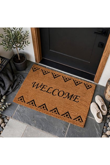 Coco Cc029A Welcome Patterned Thick Non-Slip Sole Moisture Absorbing Stylish Design Door Mat 45X75 cm