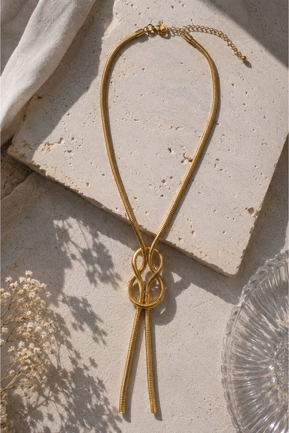 Infinite Knot Steel Y Necklace (Gold Color)