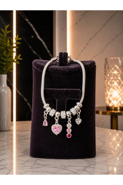 316L Premium Zirkon Kalp Tasarımlı Charmlı Zarif Bileklik