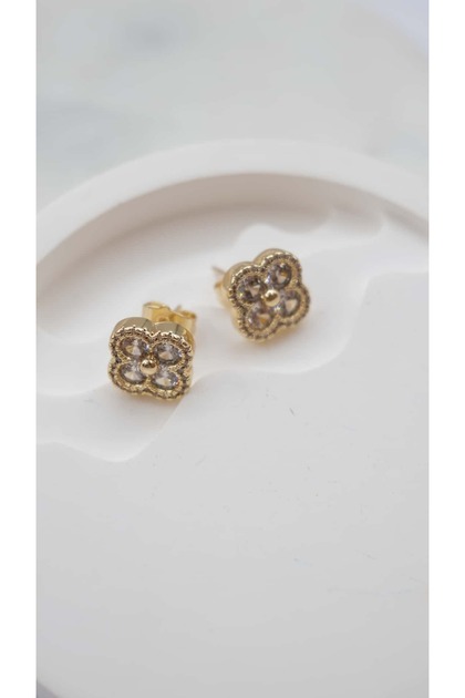 Baget Stone Detailed Single Clover Earrings