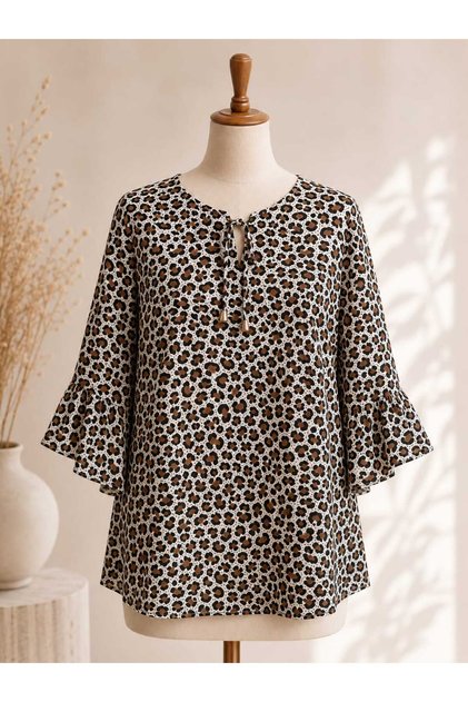 Women's High Quality Viscose Spanish Sleeve Tie Collar Slim Blouse
