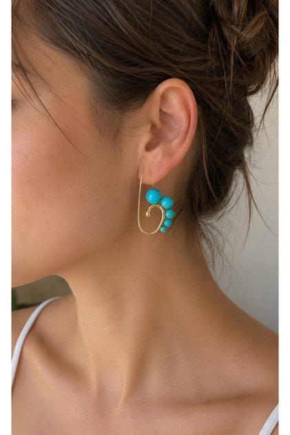 Women's Turquoise Natural Stone Looking Spiral Steel Earrings