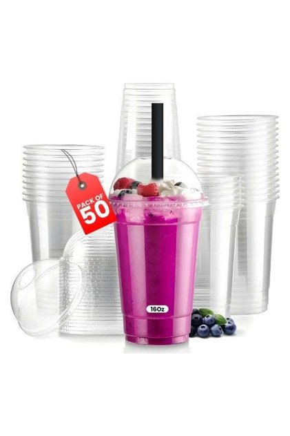 50Pcs 16oz, Cups with Lids and Straws, Clear Cups for Iced Coffee, Smoothie, Milkshake, Cold Drinks