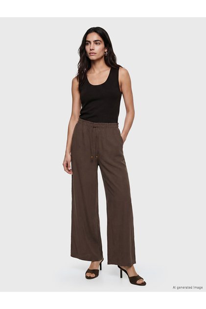 Vizyon New Season Brown Wide Leg Women's Trousers with Elastic Waist