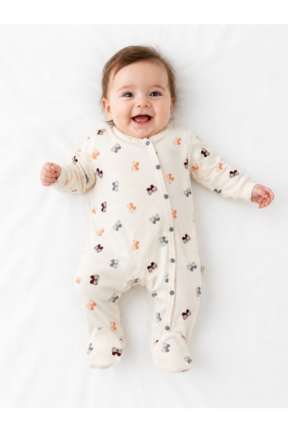 Baby Girl Butterfly Patterned 100% Cotton Booties, Snap-On Romper and Headband 2-Piece Set
