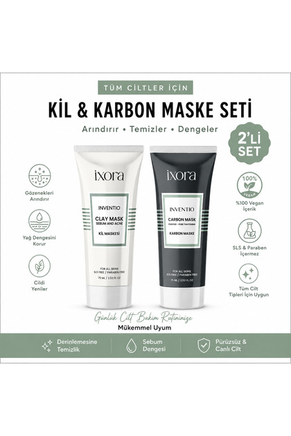 Inventio Kil ve Karbon Yüz Maskesi Seti 2 x 75 ml – Gözenek Temizliği ve Sebum Desteği