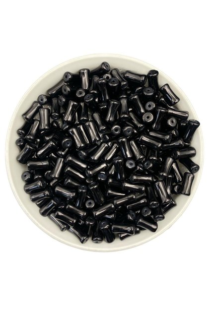 50Gr Glass Rod Bone Cylinder Model Black Beads Jewelry, Hobby, Beading (50Gr, ~70 Pieces)