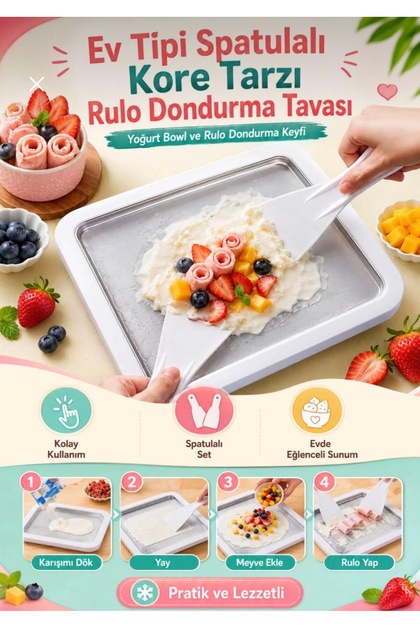 Household Type Korean Style Roller Ice Cream Pan with Spatula Yogurt Ice Cream Bowl Plate Ice Cream Making 24X18 cm