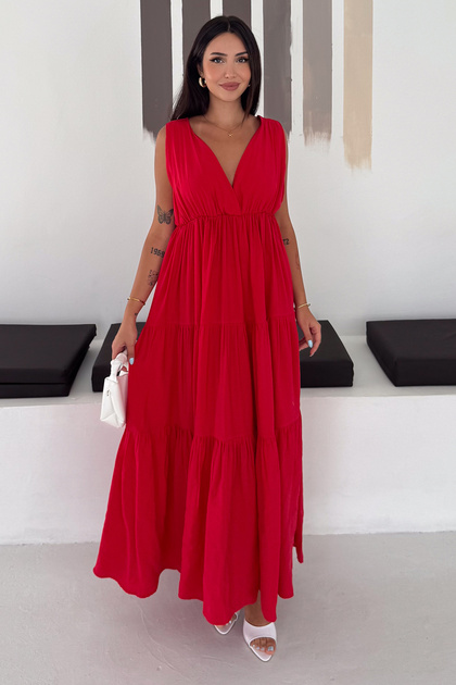 Women's V-Neck Layered Flounce Casual Maxi Dress