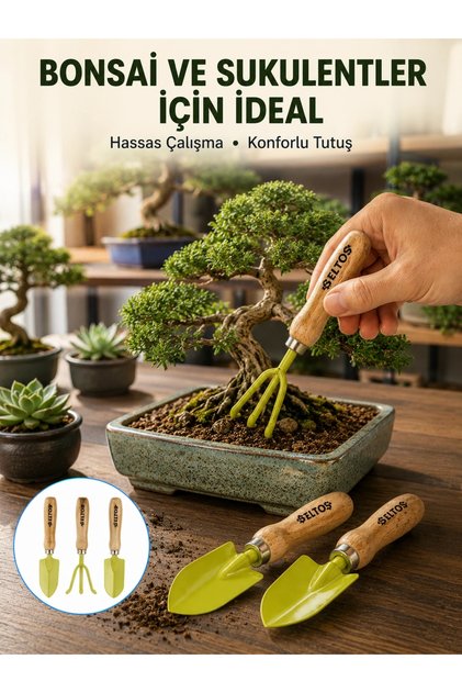 Garden Hand Tool Set for Potted Plants Ergonomic Wooden Handle