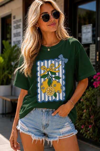 Lemon Pattern Printed Crew Neck Casual Unisex Oversize T-Shirt - Cotton Casual T-Shirt