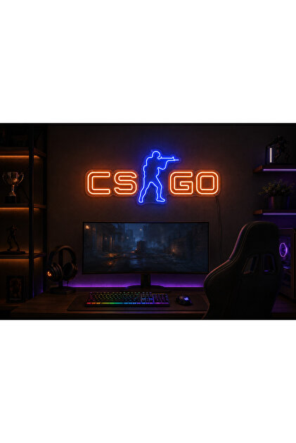 CS GO Neon Tabela Oyun Odası Dekoru Gamer Hediyesi Dekoratif Aydınlatma 80cm