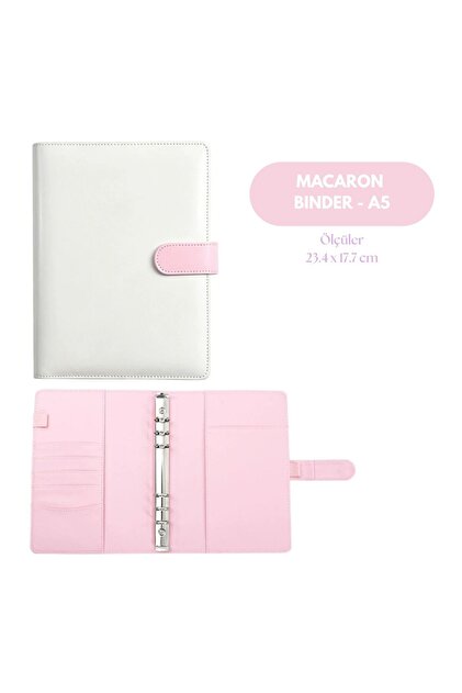 Macaron Beyaz Pembe A5 Binder Dosyası