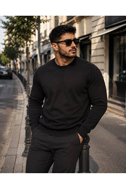 Erkek Premium Basic Sıfır Yaka Triko Kazak Slim Fit Yumuşak Dokulu Günlük Kışlık