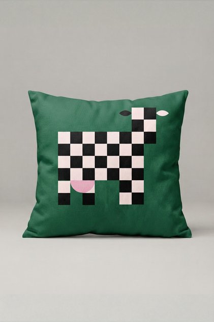 Green Background Pixel Dog Pattern Cushion Cover 184 – Pixel Puppy Design 45X45 cm