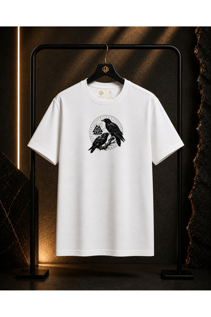 Unisex Infinite Crow Brotherhood Printed on a Branch 100% Cotton Oversize Crew Neck Short Sleeve T-Shirt White