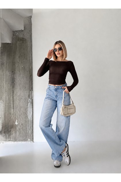 Ice Cream Color Side Pocket Pre-Processed Wide-Legged Denim Pants Jeans