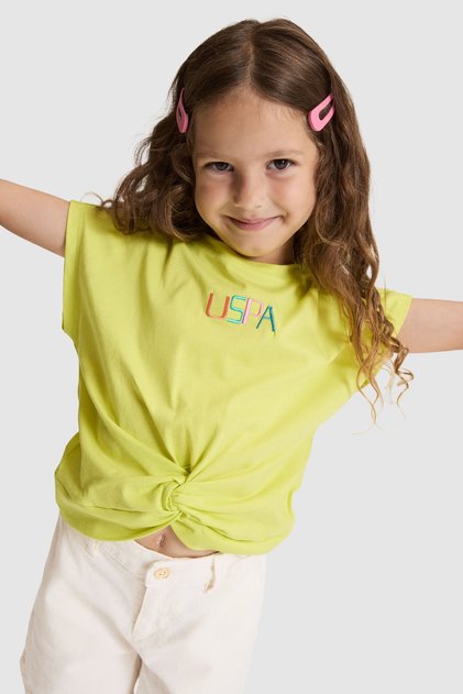 Girl's Pistachio Green Crew Neck T-Shirt 50325634-Vr087