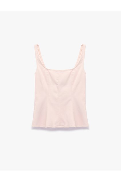 Cotton Sleeveless Zipper Detailed Slim Fit Square Neck Blouse