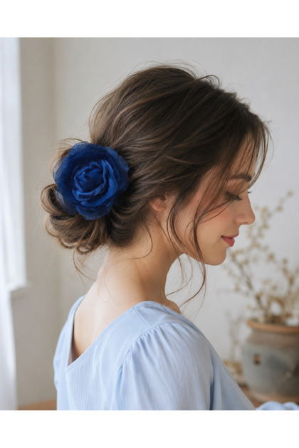 Handmade Fabric Flower Hair Clip – Stylish Bun Accessory, Special Occasion and Event Hair Accessory