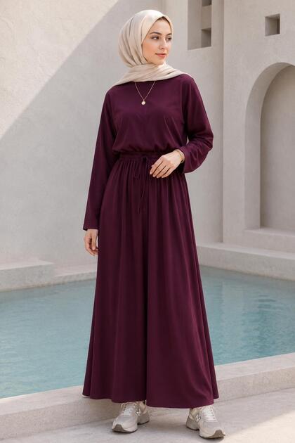 Serra Elastic Waist Skirt and Trousers Modal Double Suit Plum