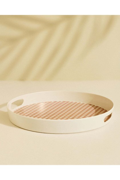 Ivory And Pink Bamboo Round Tray