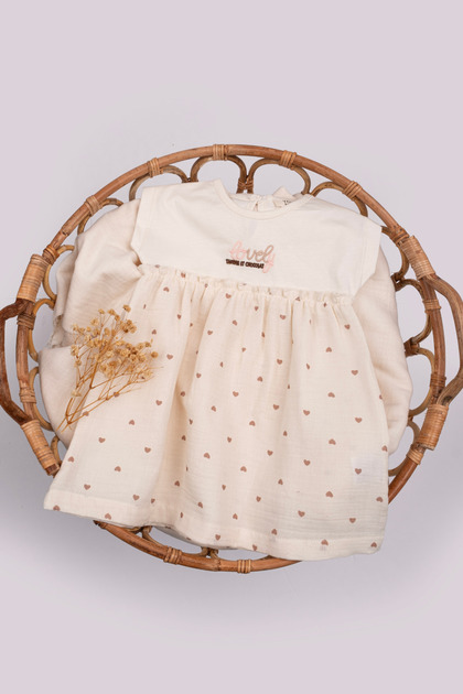 Baby Girl Muslin Summer Dress 100% Cotton Heart Patterned Short Sleeve Soft Textured