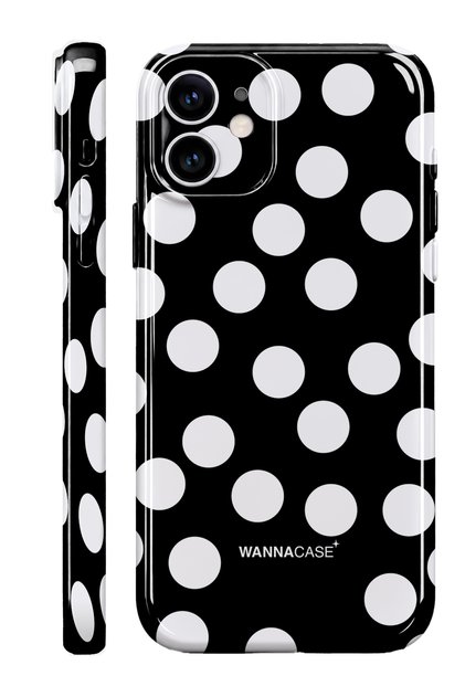 Iphone 11 black polka dot essential slim full cover glossy print camera protection hard phone case