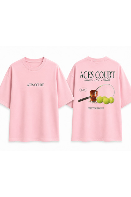 Unisex Oversize Tennis Printed T-Shirt 100% Cotton Tennis Themed Comfortable Fit Short Sleeve T-Shirt