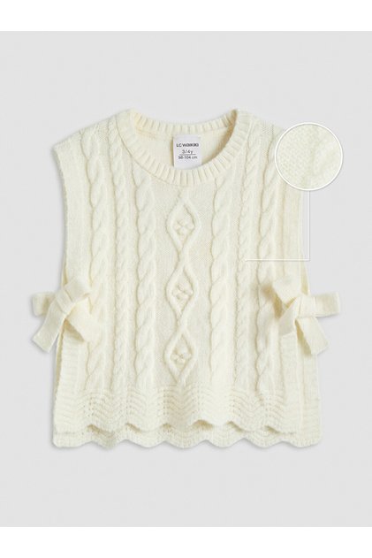 Ecru Crew Neck Girl's Knitwear Sweater
