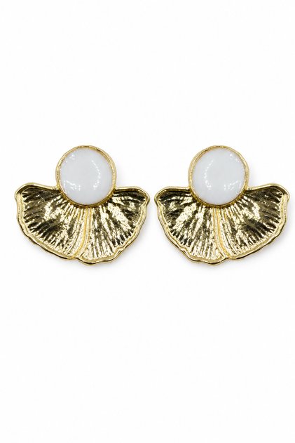 Yellow Color Fan Design White Stone Detailed Stylish Bijouterie Earrings