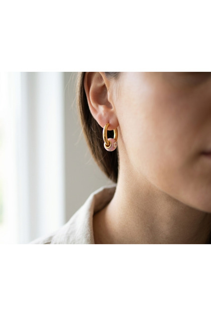 Enamel Flower Motif Stone Women's Hoop Earrings - Stylish and Trendy Jewelry