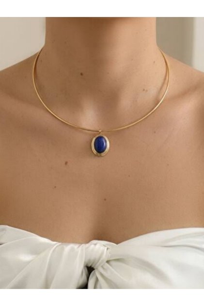 Steel Gold Plated Natural Stone Choker Necklace