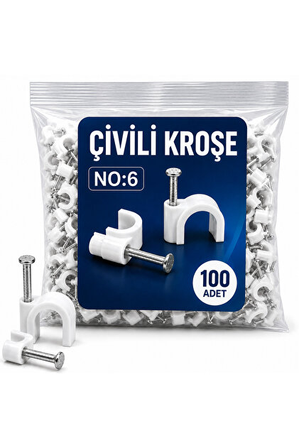 Kroşe Çelik Beton Çivili Kablo Tutucu Kablo Kroşesi No:6 100 Adet