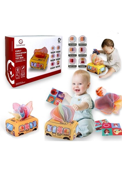 Joc Bebe Cutie De Servetele, senzoriala bebelusi Cutia Autobuz, Model YGO1000004032 - de Calitate