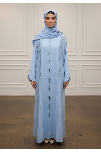 Button Accent Abaya |Linen-Blend Fabric