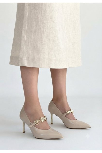 Conne Beige Thin Heeled Pointed Toe Stiletto Shoes 8 cm