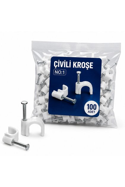Kroşe Çelik Beton Çivili Kablo Tutucu Kablo Kroşesi No:1 100 Adet