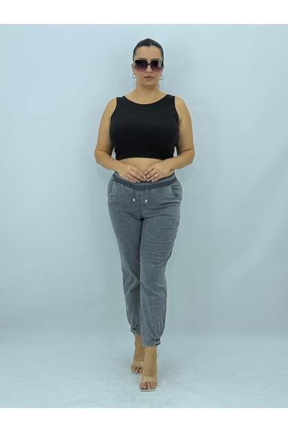 Plus Size High Waist Elastic Drawstring Leg Detail Lycra Mom Women's Trousers